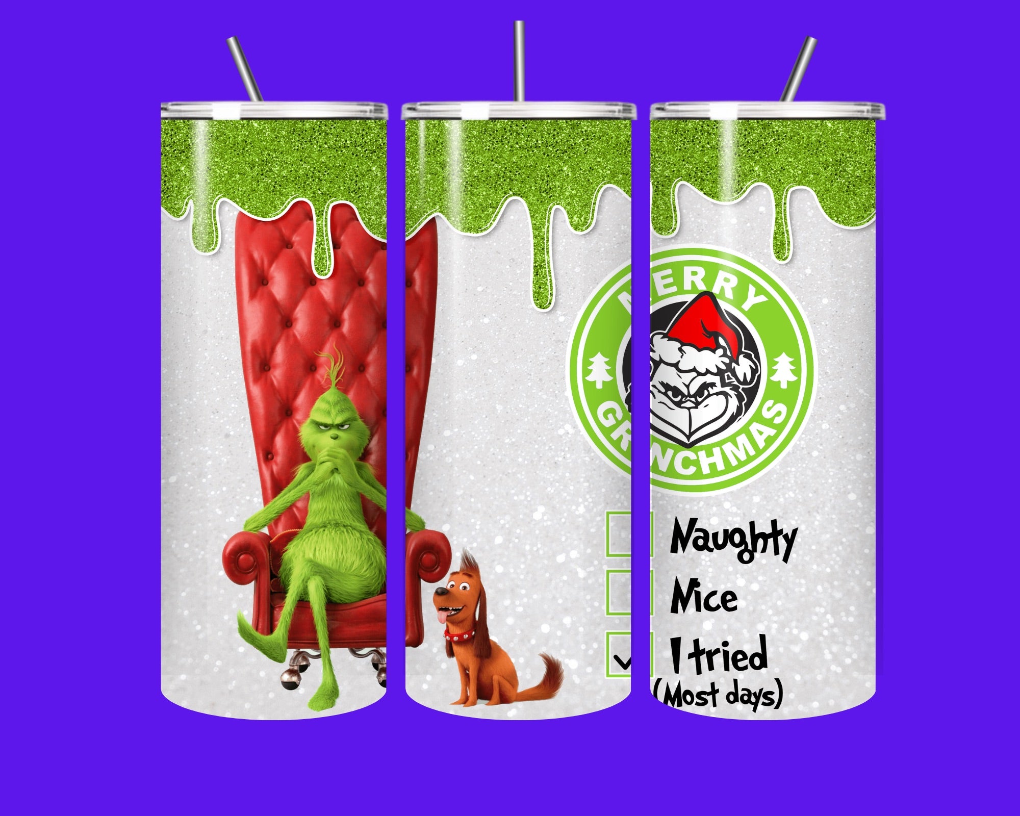 🎄 Merry Grinchmas 20oz Tumbler – Naughty, Nice, or… “I Tried” (Most Days) 🎁