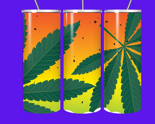 🌿🔥 Sunset Vibes Cannabis Leaf 20oz Tumbler with Straw – Hot &amp; Cold Stainless Steel Cup 🌞🌴  Turn every sip into a vibe session
