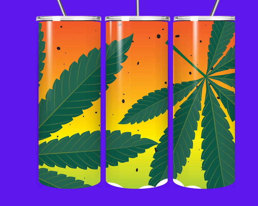 🌿🔥 Sunset Vibes Cannabis Leaf 20oz Tumbler with Straw – Hot &amp; Cold Stainless Steel Cup 🌞🌴  Turn every sip into a vibe session
