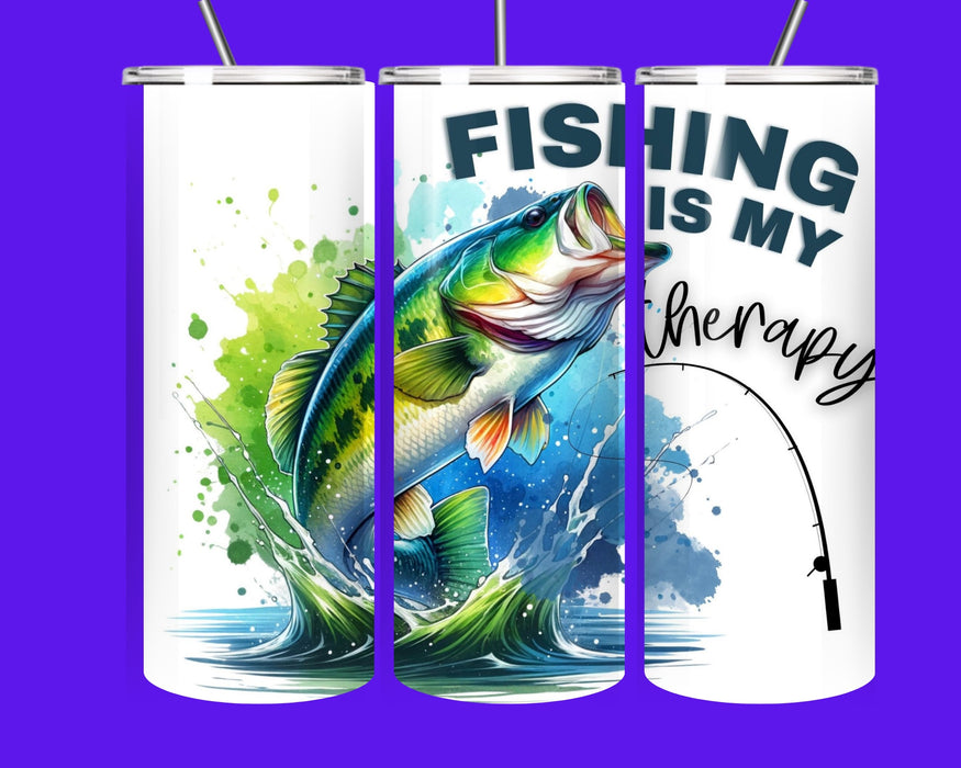 🎣 Fishing Is My Therapy 20oz Tumbler – The Ultimate Catch for Fishing Lovers! 🐟
