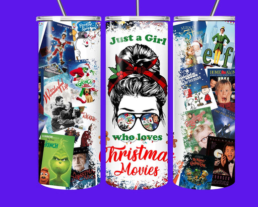 Christmas Movies 20oz Skinny Tumbler with Straw – Just a Girl Who Loves Christmas Movies Cup | Hot & Cold Insulated Drinkware