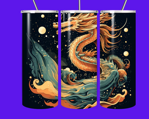 Celestial Dragon 20oz Tumbler – Fantasy Stainless Steel Insulated Cup with Straw | Magical Dragon Drinkware Gift