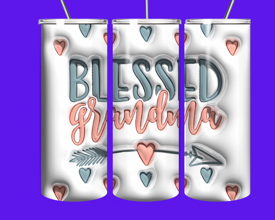 Blessed & Loved 20oz Skinny Tumbler – Heart Design Stainless Steel Insulated Cup with Straw