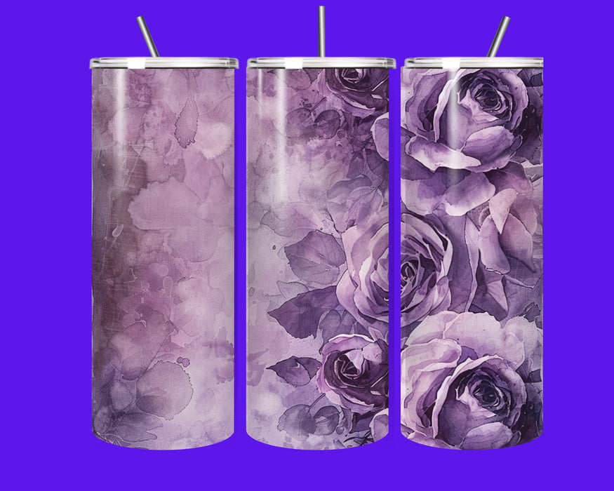 Purple Rose Floral 20oz Tumbler with Straw – Insulated Stainless Steel Water Cup