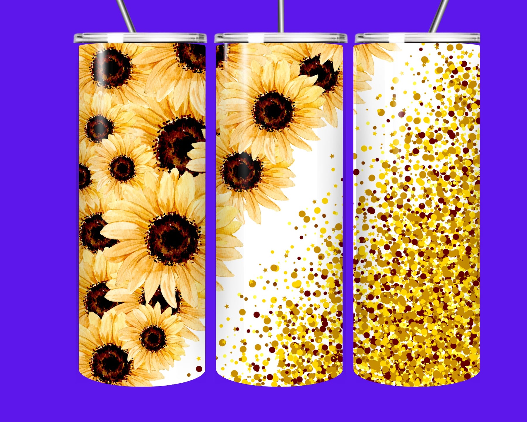 Sunflower Glitter 20oz Skinny Tumbler with Straw – Stainless Steel Insulated Drinkware Gift