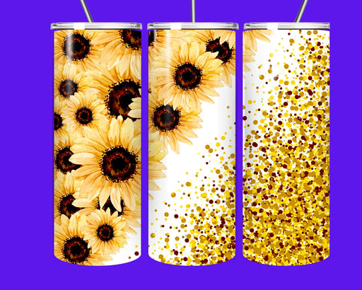Sunflower Glitter 20oz Skinny Tumbler with Straw – Stainless Steel Insulated Drinkware Gift