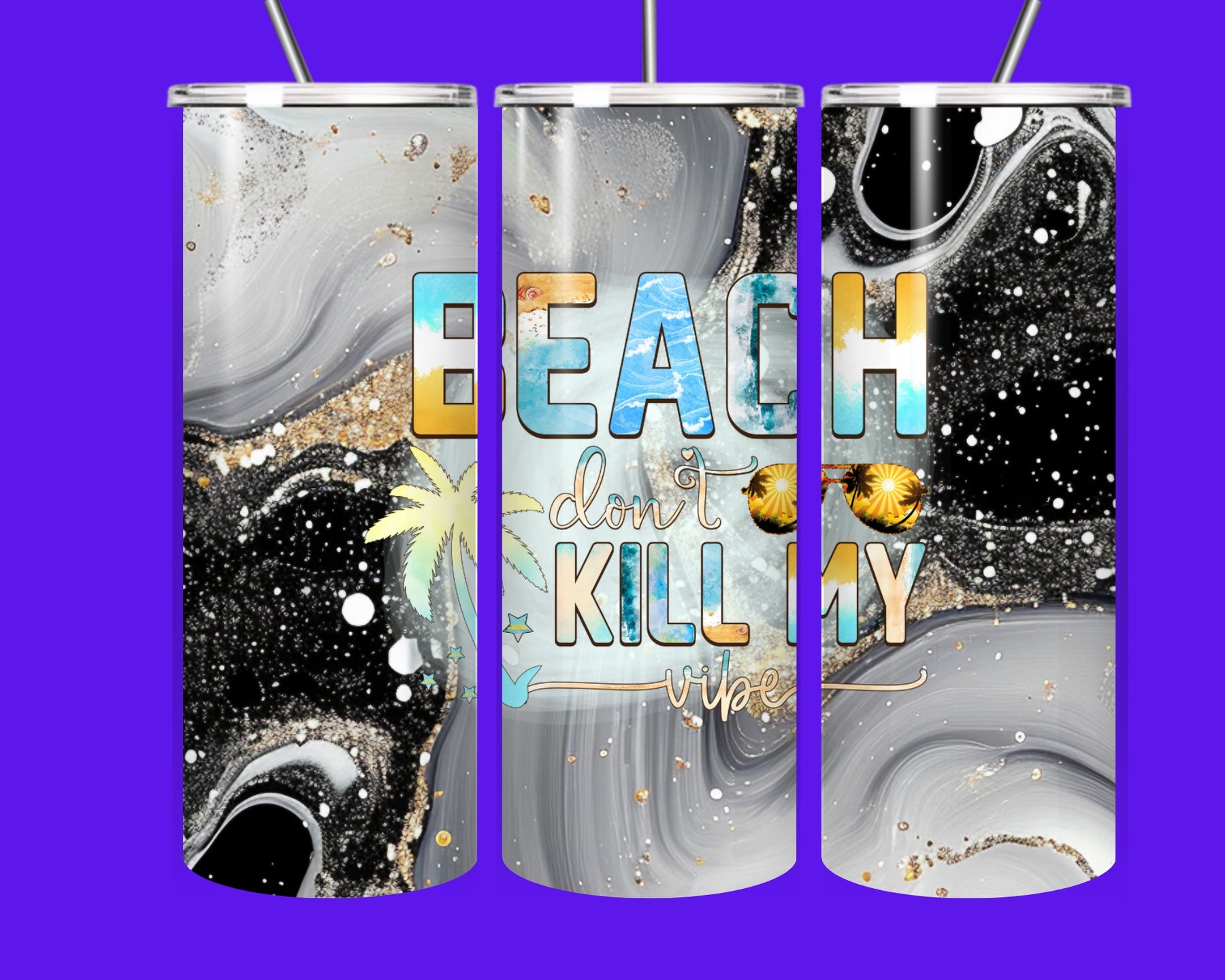 Beach Don’t Kill My Vibe 20oz Skinny Tumbler – Summer Beach Stainless Steel Tumbler with Straw | Insulated Drink Cup