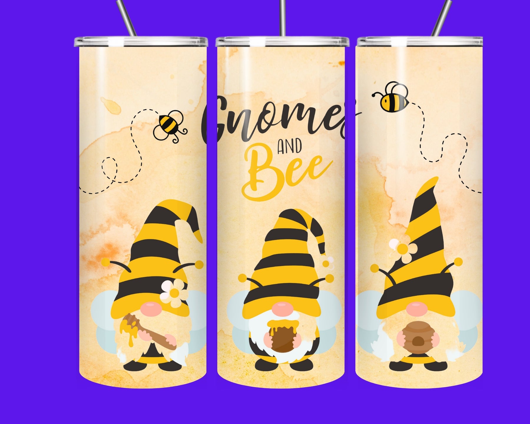 🐝 Gnome & Bee 20oz Stainless Steel Tumbler with Straw | Cute Bee Gnome Insulated Drink Cup