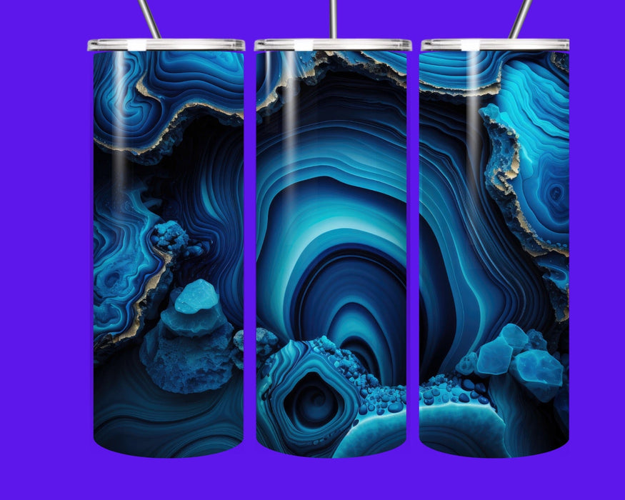 Blue Geode Crystal 20oz Insulated Tumbler with Straw | Stunning Gemstone Design Drinkware | Hot & Cold Stainless Steel Cup