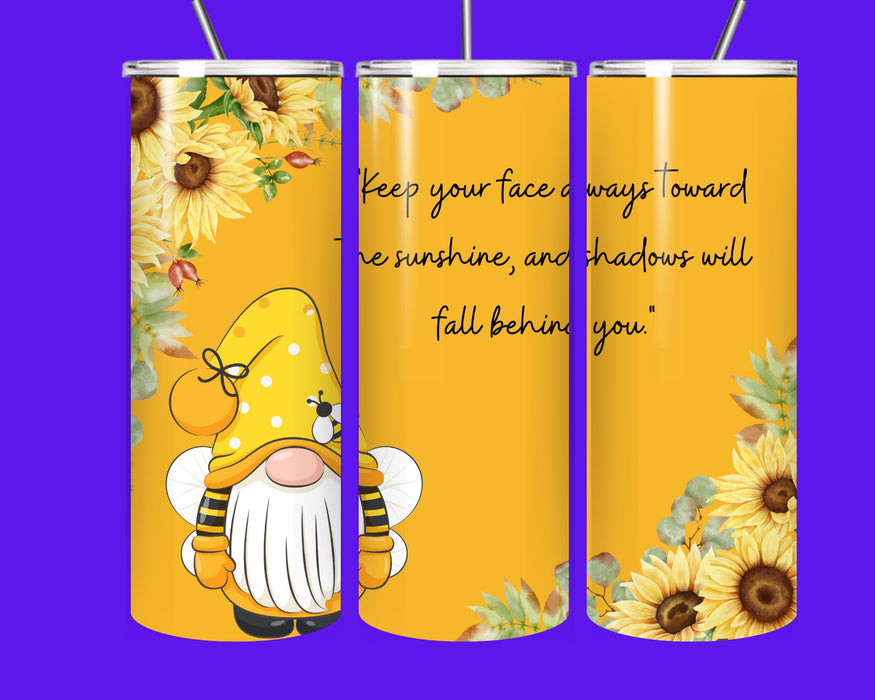 ☀️ Sunshine Bee Gnome Tumbler – “Keep Your Face Toward the Sunshine” 🌻
