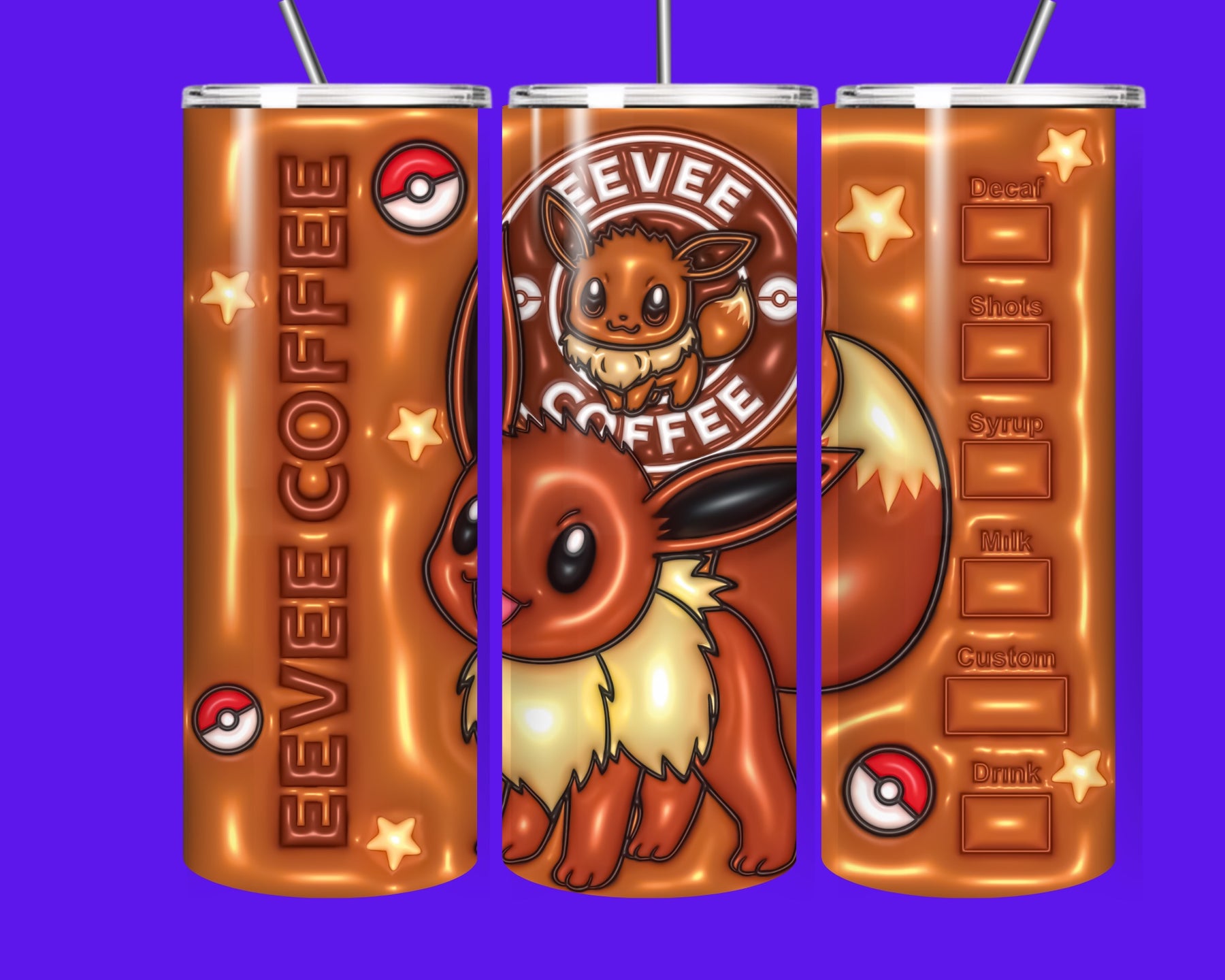 Eevee Coffee Tumbler 20oz – Pokémon Inspired Stainless Steel Insulated Cup with Straw