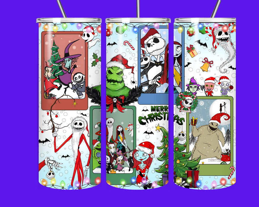 Nightmare Before Christmas Spooky Christmas 20oz Tumbler with Straw – Holiday Jack & Sally Stainless Steel Drink Cup