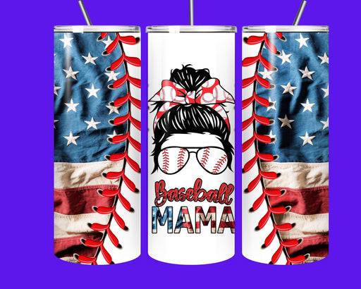 🥎🇺🇸 SEO-Optimized Product Title  Baseball Mama Patriotic 20oz Skinny Tumbler – American Flag Baseball Mom Stainless Steel Cup with Straw
