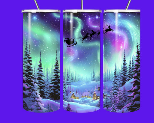 Northern Lights Christmas Tumbler 20oz – Santa Sleigh Winter Wonderland Stainless Steel Cup