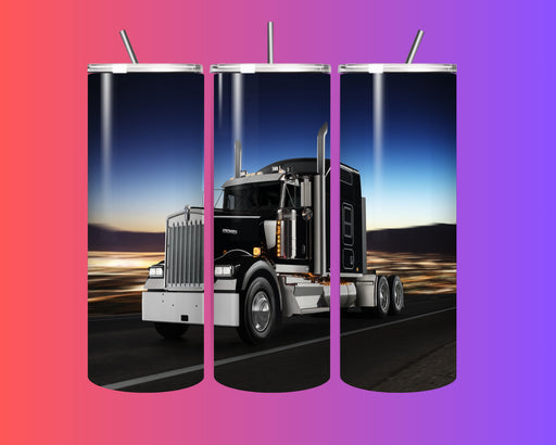 Big Rig Black Semi Truck Tumbler 20oz – Stainless Steel Travel Cup with Straw