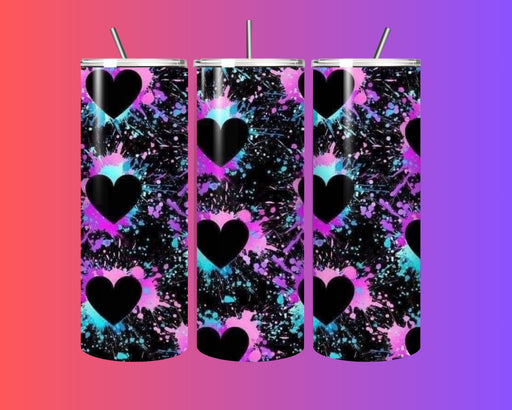 20oz Stainless Steel Tumbler with Straw – Neon Splash Heart Design, Insulated Hot & Cold Cup, Colorful Reusable Drinkware