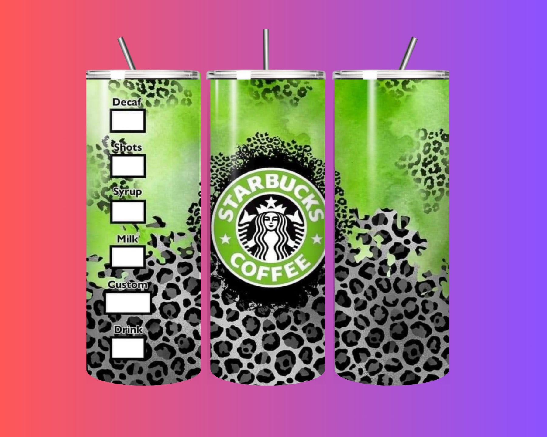 💚 Wild & Caffeinated: Leopard Print Starbucks-Style Tumbler 🐆☕