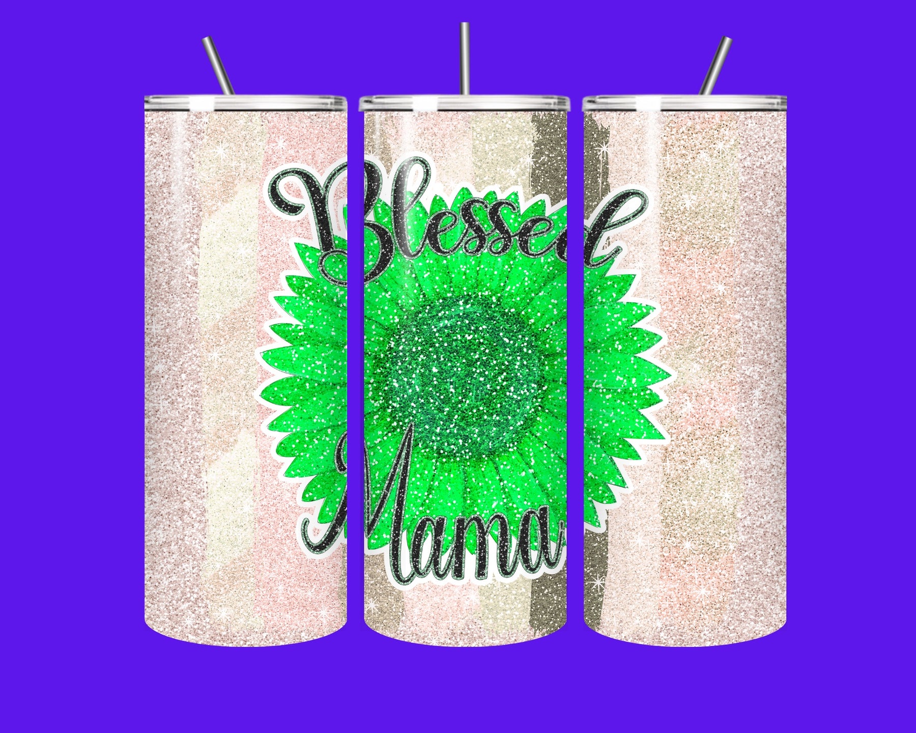 🌻✨ Blessed Mama Glitter Tumbler ✨🌻