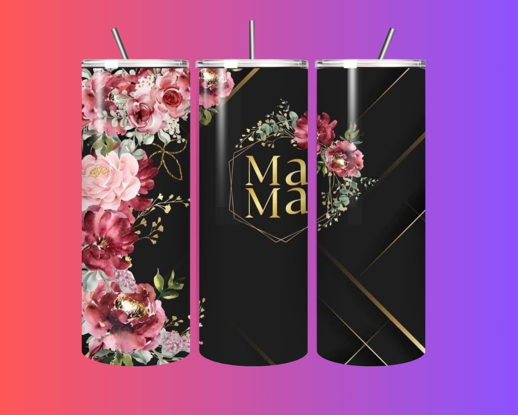 🌸 Luxe Floral Elegance Tumbler – 20oz Stainless Steel with Straw 🌸