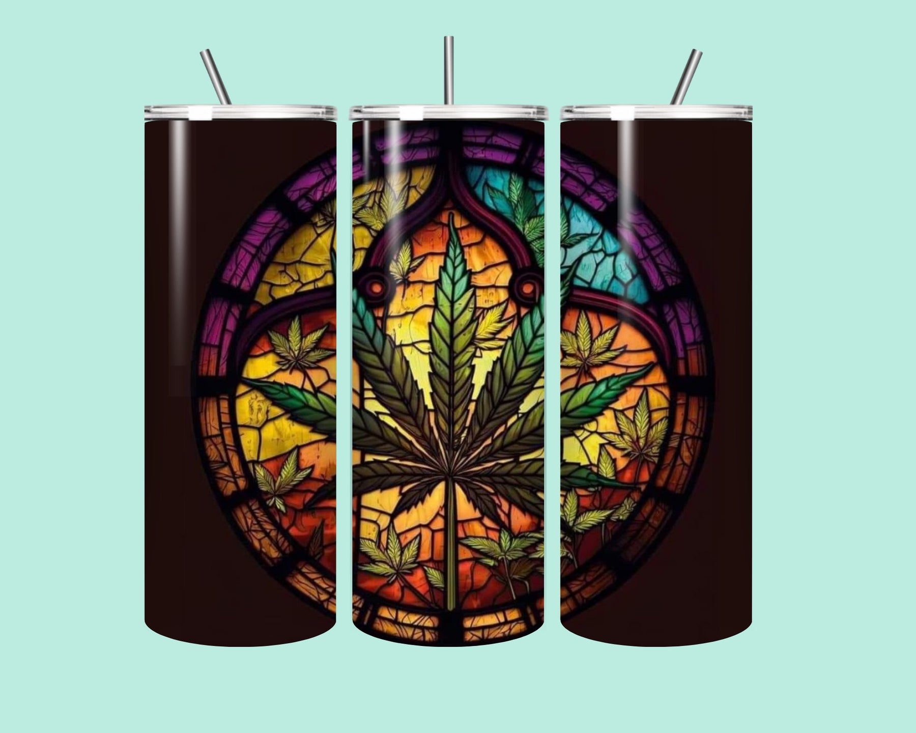 🌿✨ Stained Glass Cannabis Art Tumbler – 20oz of Pure Vibe ✨🌿