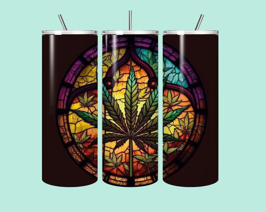 🌿✨ Stained Glass Cannabis Art Tumbler – 20oz of Pure Vibe ✨🌿