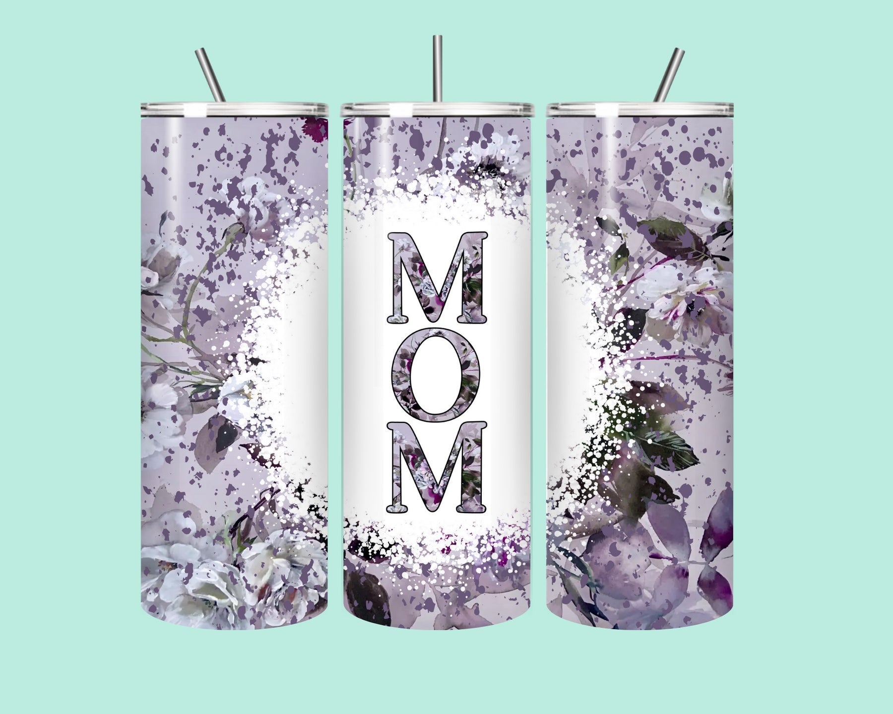 🌸 MOM Floral 20oz Tumbler – A Gift from the Heart 💜✨
