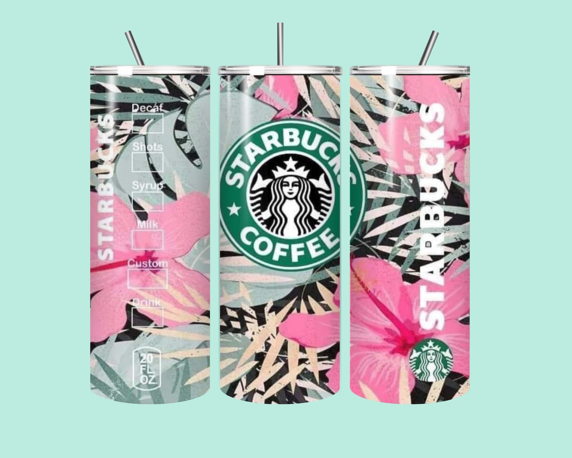 ☕🌺 Tropical Starbucks Vibes Tumbler – 20oz of Pure Paradise! 🌺☕