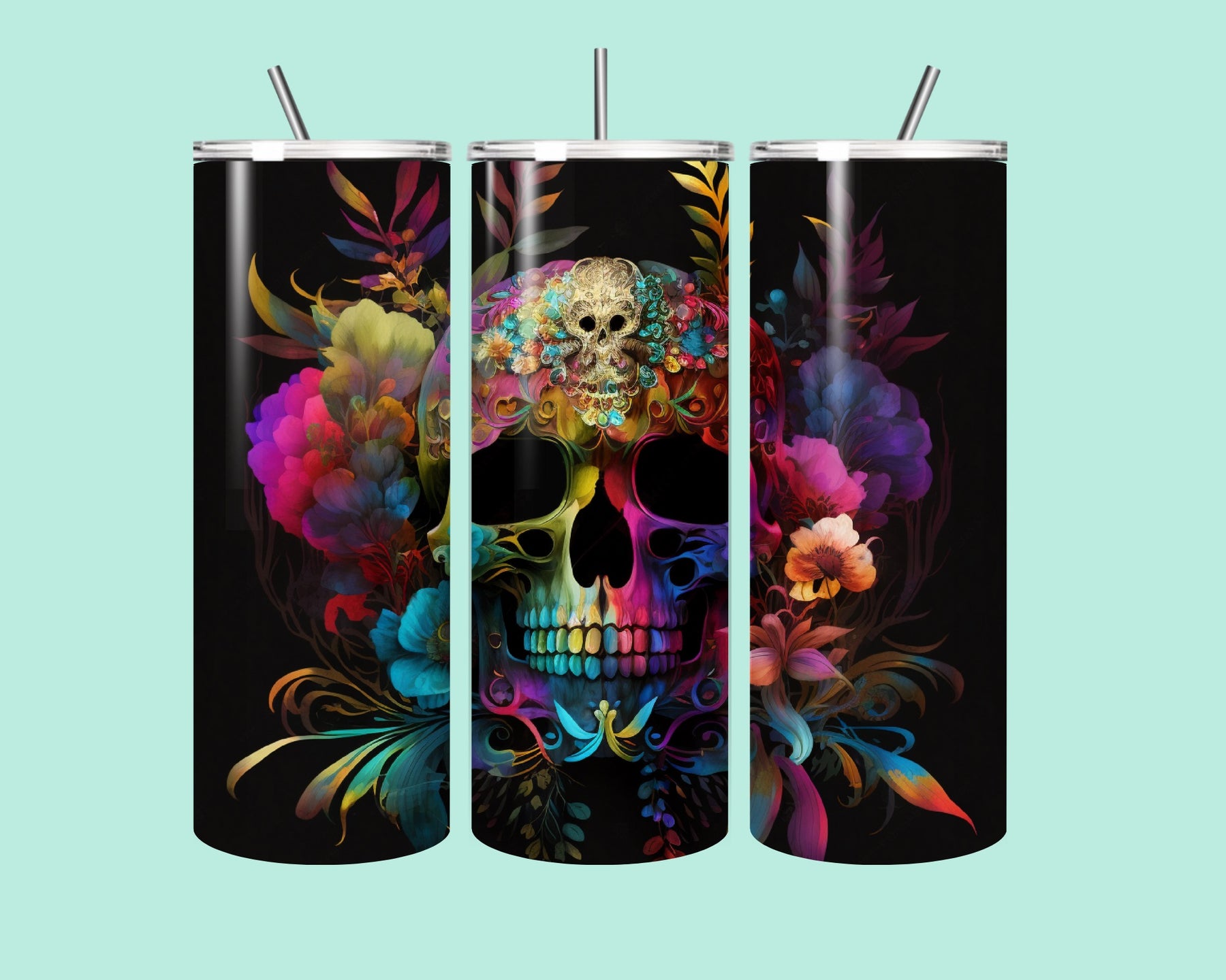 🌺💀 Vivid Skull Floral 20oz Tumbler – Where Bold Meets Beautiful! 💀🌺