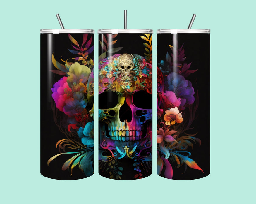 🌺💀 Vivid Skull Floral 20oz Tumbler – Where Bold Meets Beautiful! 💀🌺