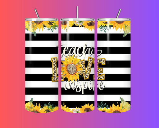 🌻 Teach • Love • Inspire – Sunflower Striped Tumbler 🌻