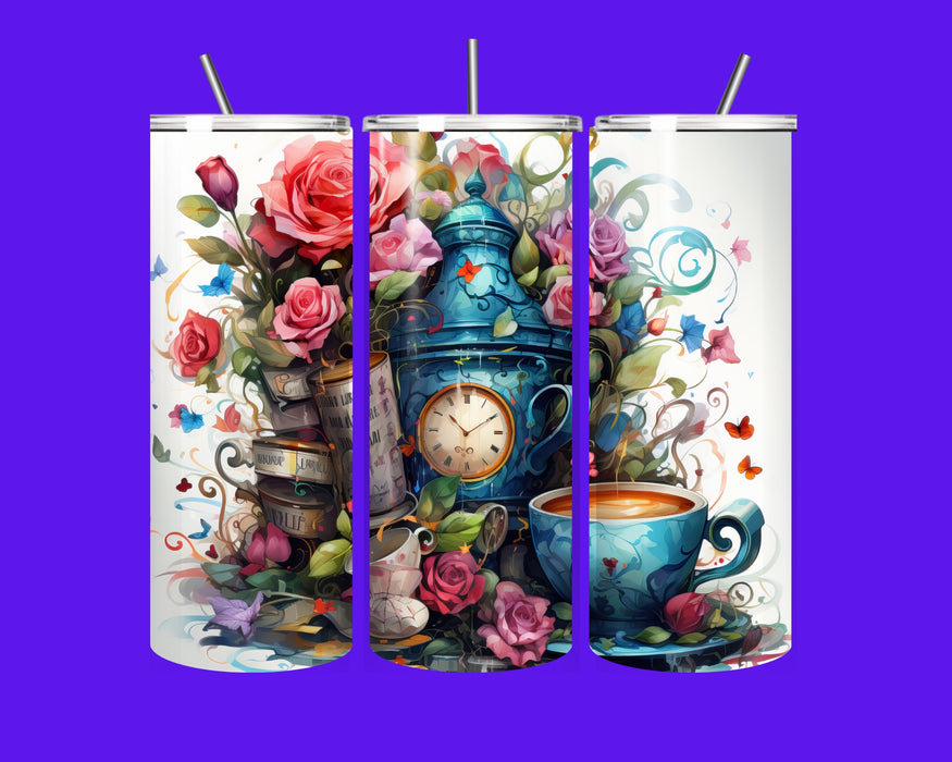 🌹☕ "Tea Time in Bloom" 20oz Tumbler ⏳🦋