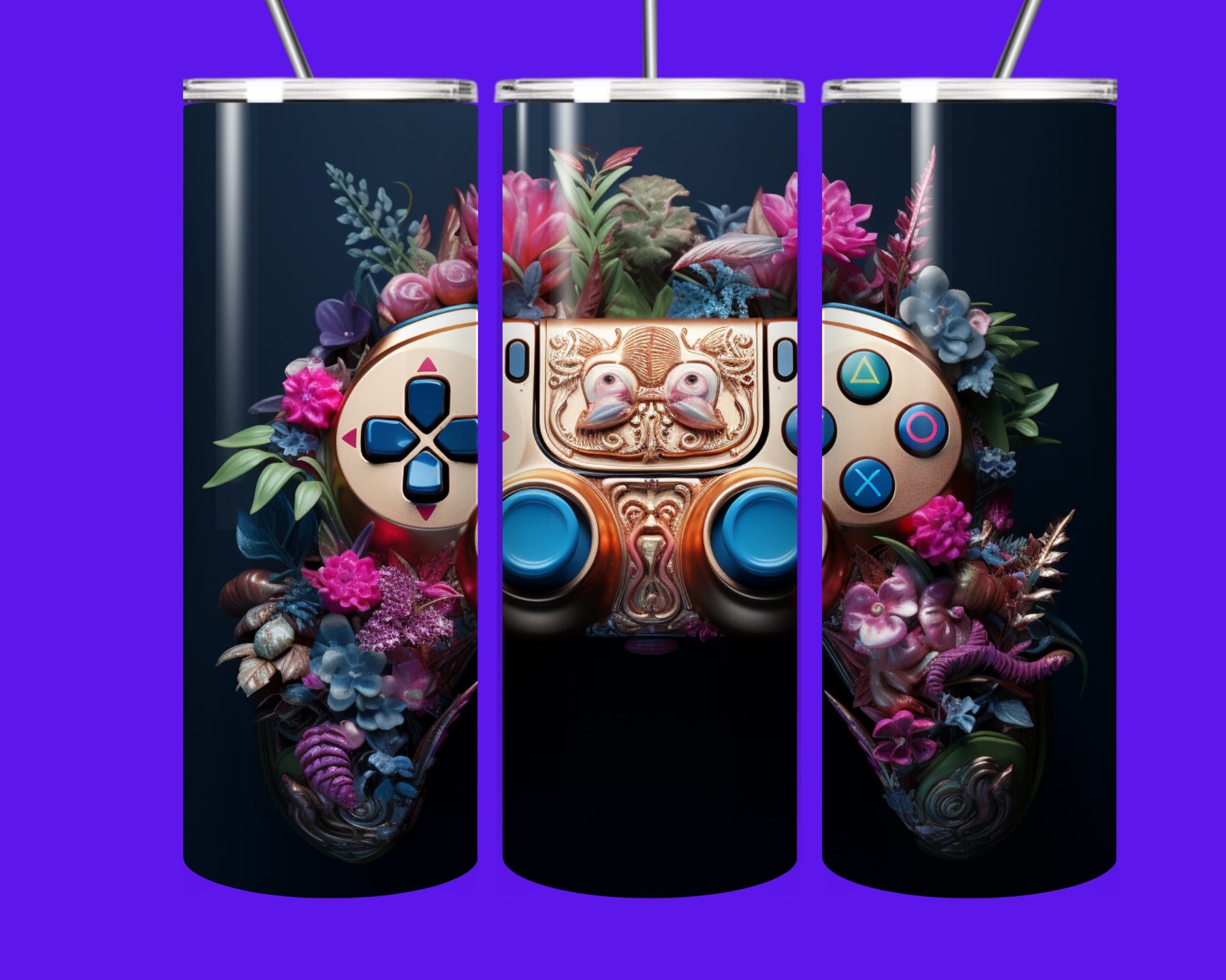 🎮✨ Gamer Bloom Fantasy Tumbler – Where Gaming Meets Floral Magic ✨🎮