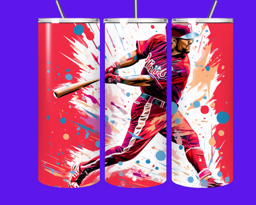 ⚾💥 Paint Splash Baseball Player 20oz Stainless Steel Tumbler