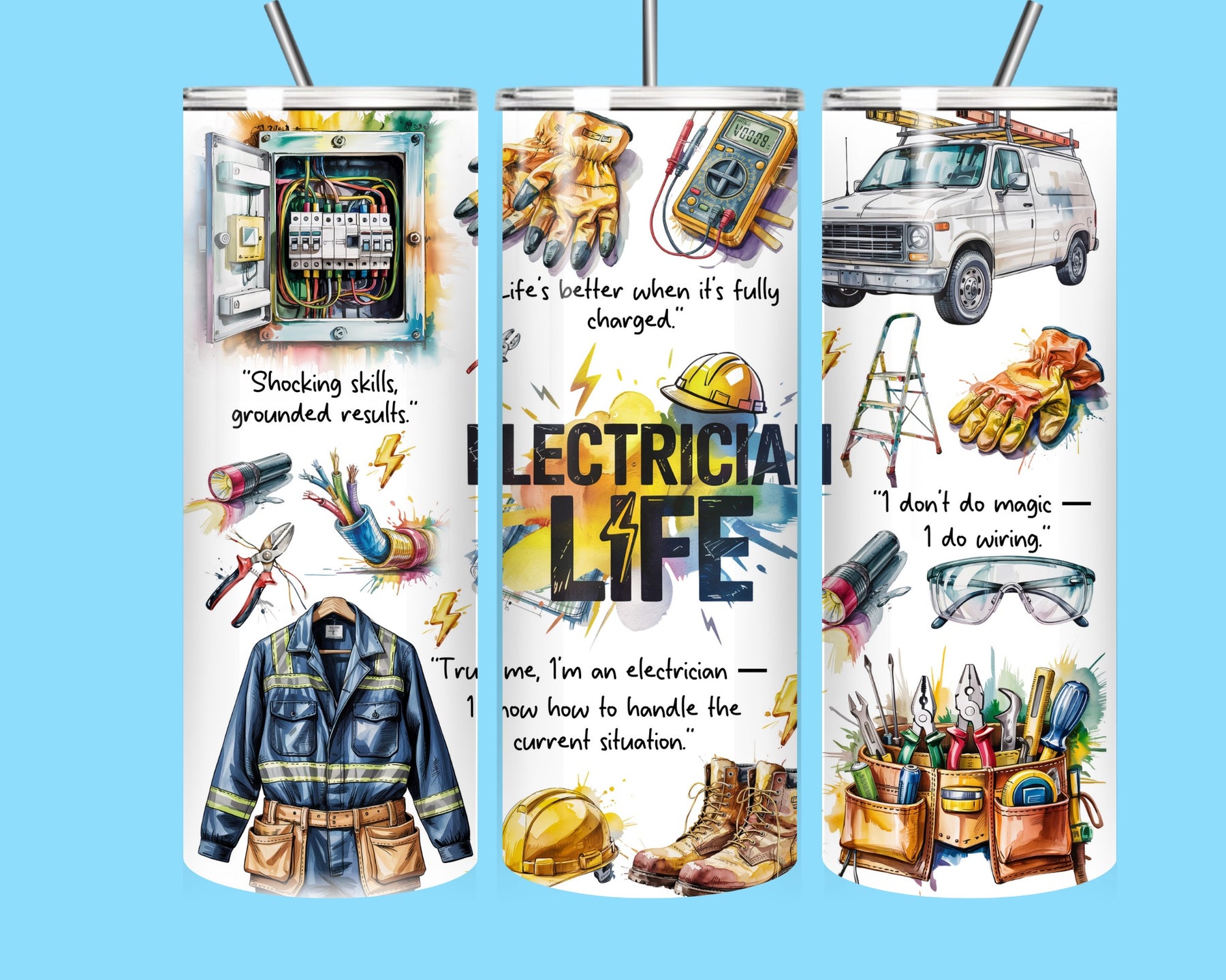 Electrician Life 20oz Stainless Steel Tumbler – Insulated Work Coffee Cup with Straw | Electrician Gift