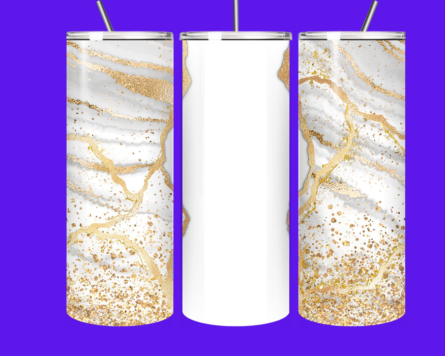 White & Gold Marble 20oz Skinny Tumbler – Luxury Insulated Stainless Steel Cup with Straw