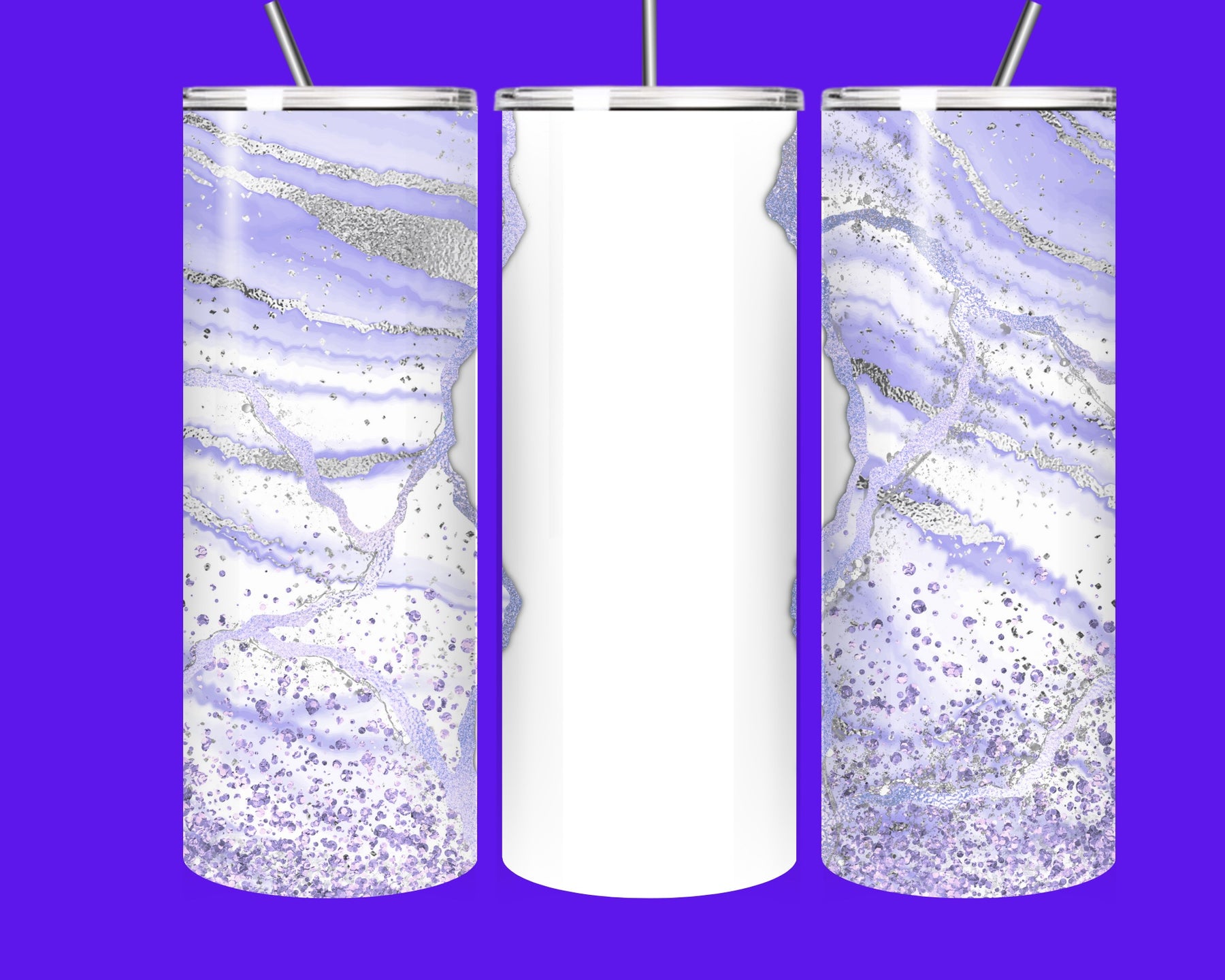 Lavender Marble Glitter Tumbler – 20oz Insulated Stainless Steel Cup with Straw