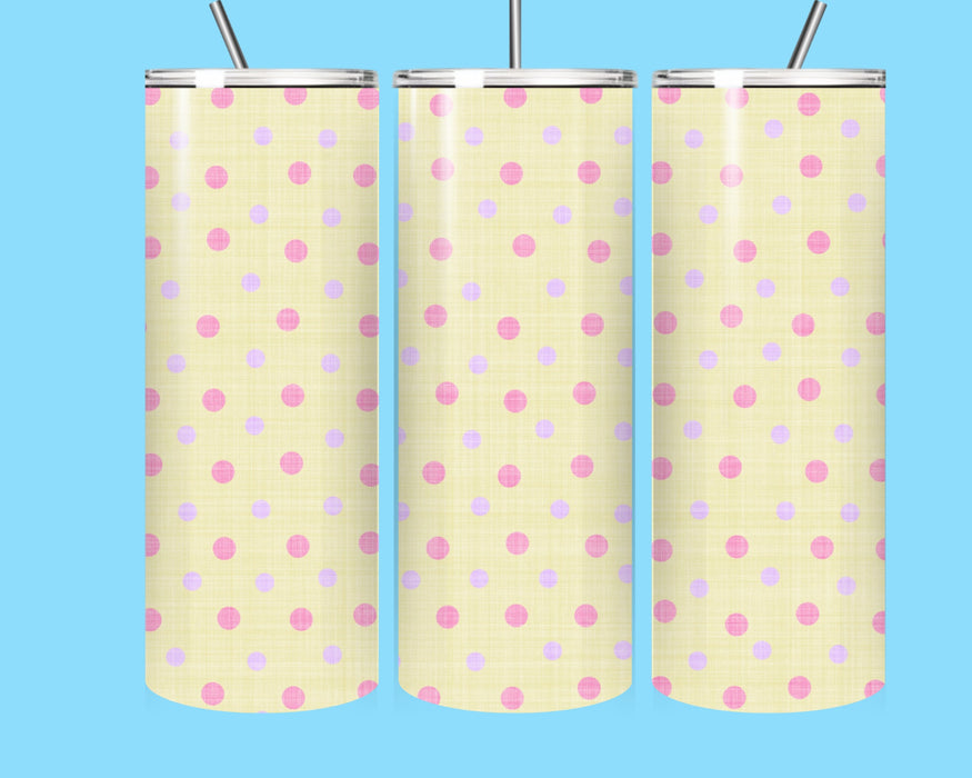 Cute Pastel Polka Dot Tumbler 20oz – Insulated Skinny Stainless Steel Cup with Straw