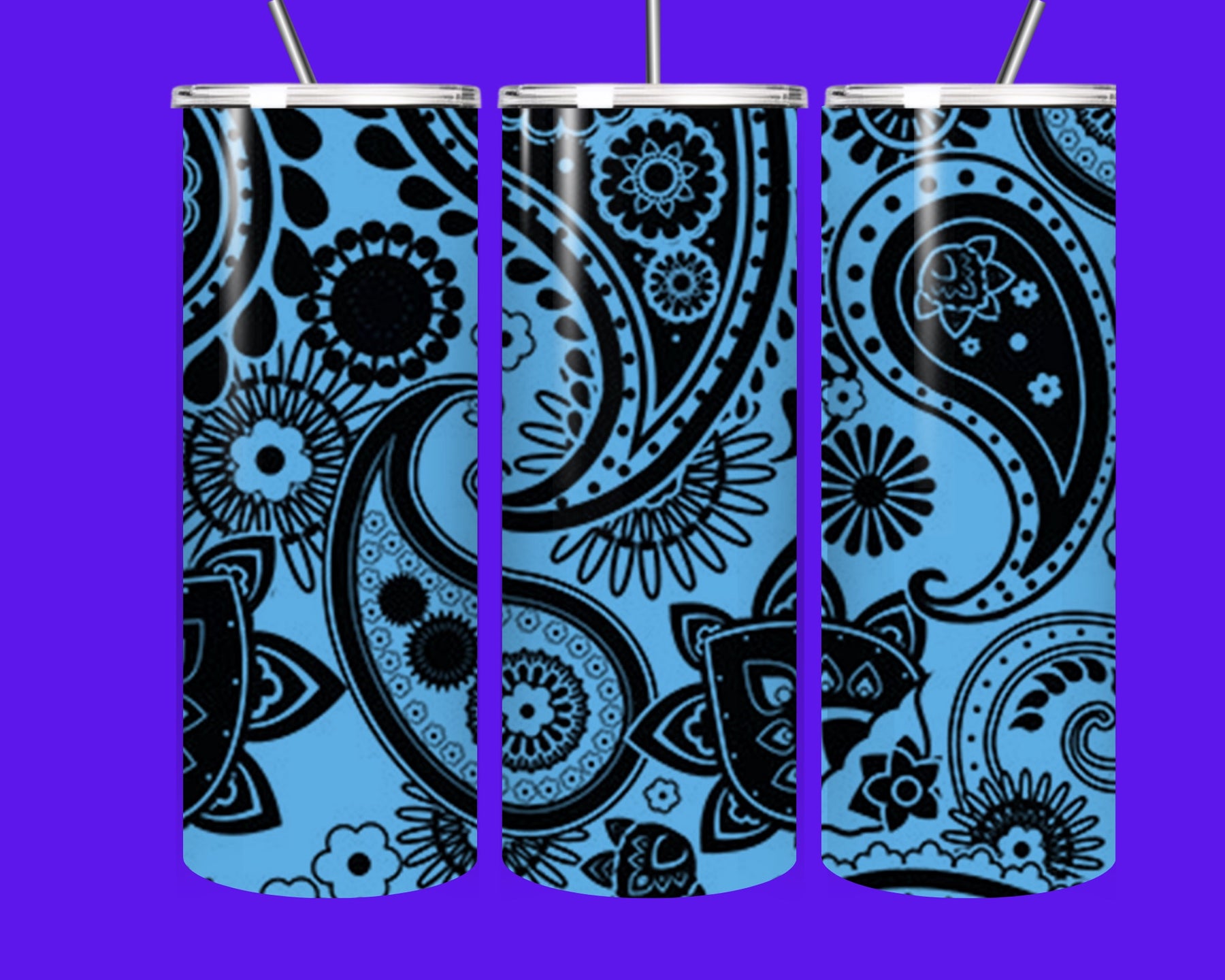 Blue Paisley Floral 20oz Stainless Steel Tumbler with Straw | Insulated Reusable Drink Cup