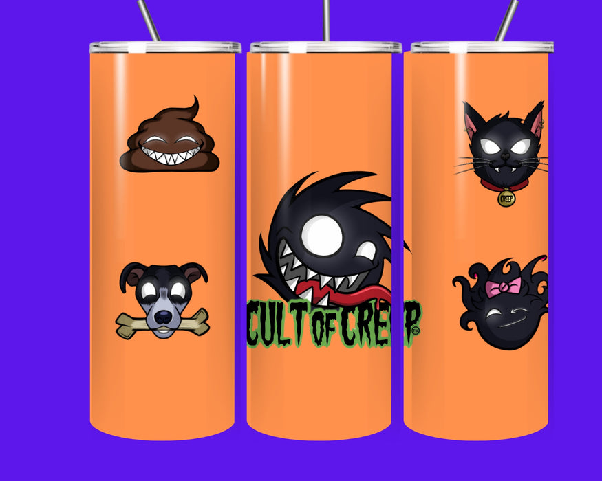 🎃 Cult of Creep Halloween Tumbler – 20oz Skinny Spooky Cute Stainless Steel Cup with Straw
