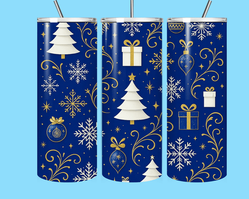 🎁✨ Elegant Blue & Gold Christmas Sticker Design – Winter Wonderland Holiday Wrap ✨🎁