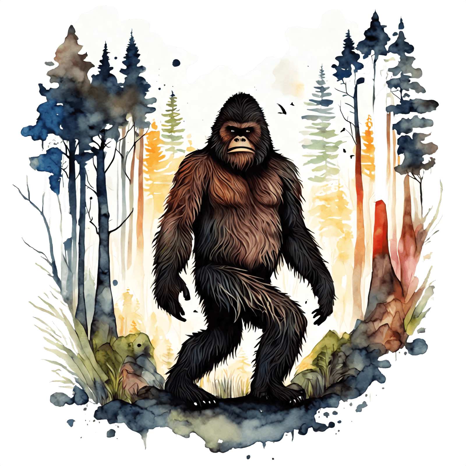 Bigfoot in the Wild – Mystical Forest Art Print 🐾