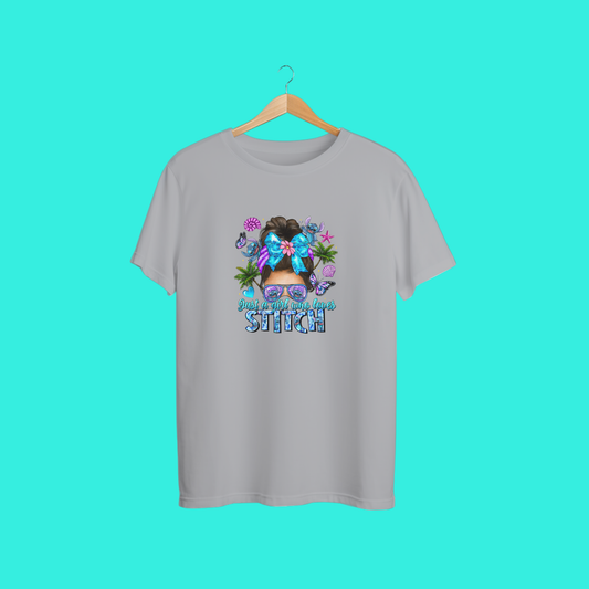 Just a Girl Who Loves Stitch – Tropical Bow Bun Tee 🩵🌺