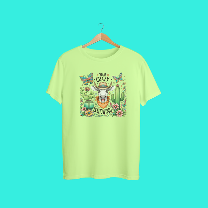 Your Crazy Is Showing – Western Cow & Cactus Tee 🐮🌵🦋