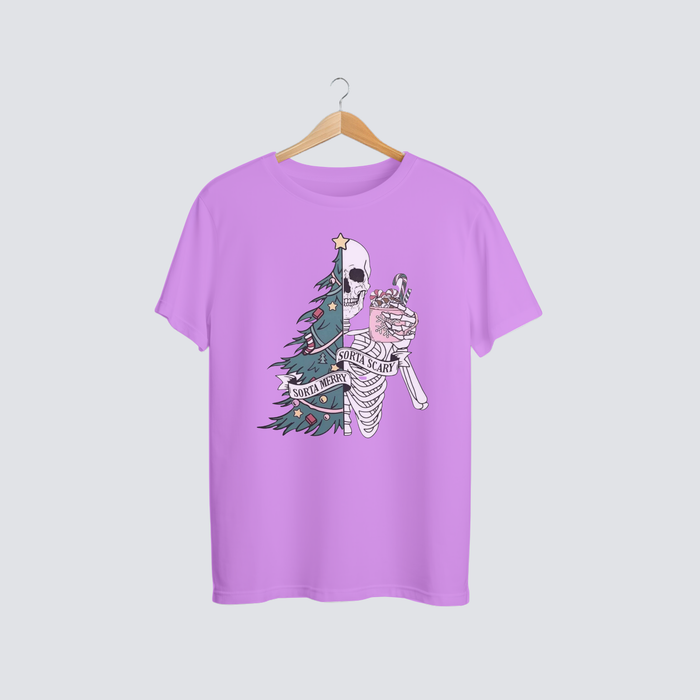 Sorta Merry Sorta Scary Skeleton Christmas Shirt – Spooky Holiday Tee – Goth Christmas Shirt – Funny Christmas Graphic Tee