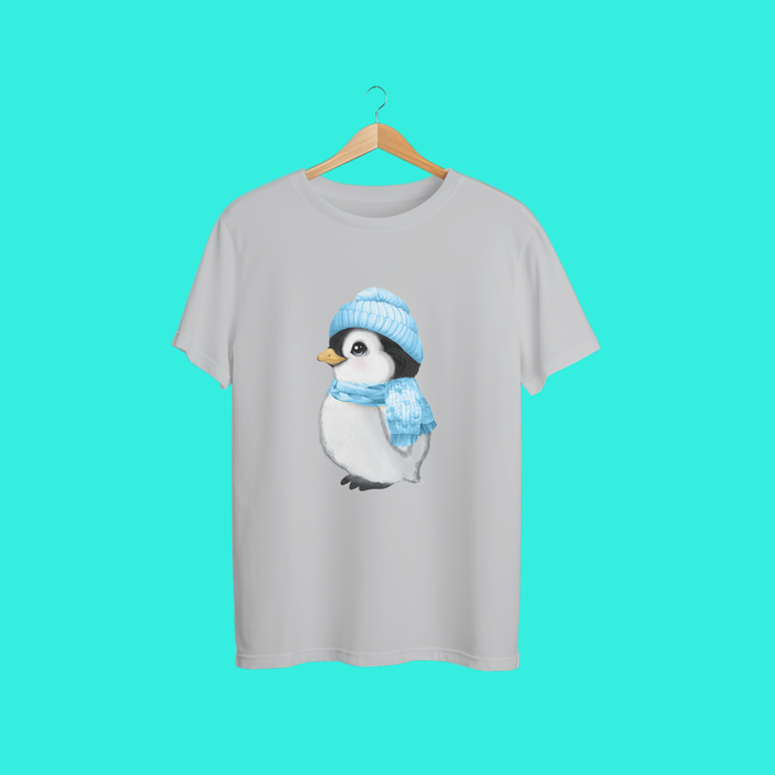 “Cute Penguin Winter Shirt – Cozy Blue Hat & Scarf Tee | Adorable Penguin Graphic T-Shirt for Cold Weather Lovers”
