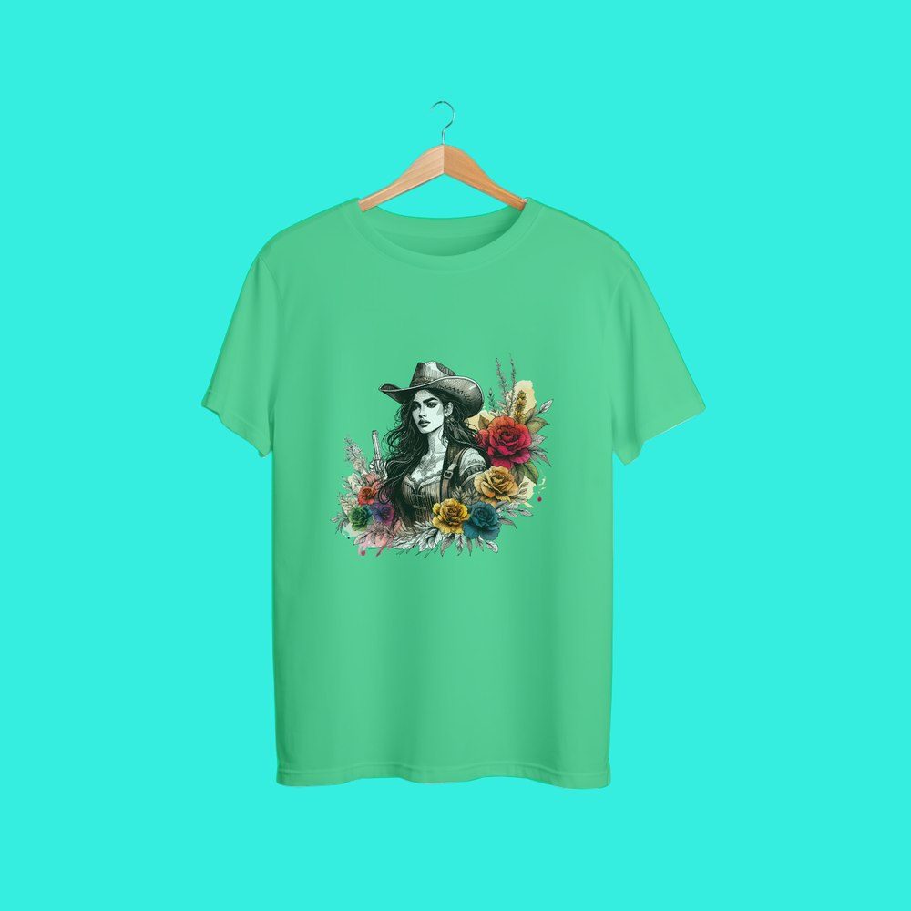 Western Cowgirl Floral Graphic Tee – Rustic Rodeo Country Shirt for Women