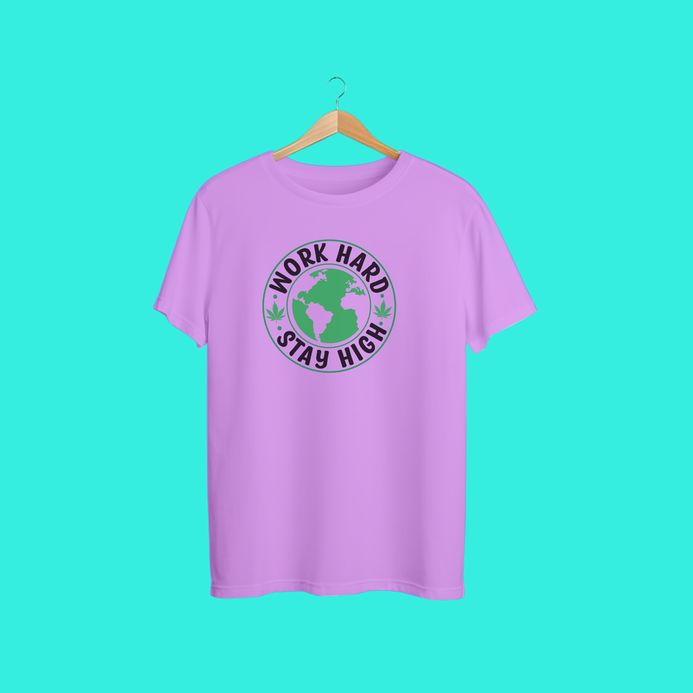“Work Hard Stay High Graphic Tee – Motivational Stoner Shirt, Lilac Festival Weed T-Shirt, Cannabis Lifestyle Gift”