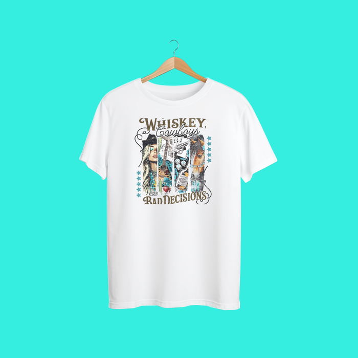 “Whiskey, Cowboys & Bad Decisions Graphic Tee – Western Country Party Shirt”