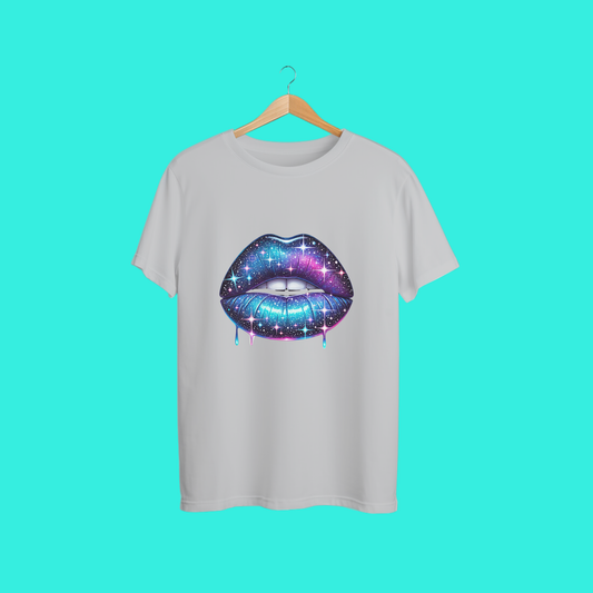 Galaxy Lips Dripping Tee | Cosmic Graphic T-Shirt | Trendy Space Aesthetic Top for Women & Men