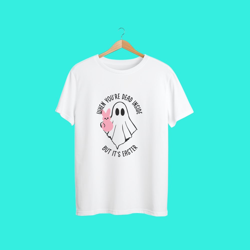🖤 “When You’re Dead Inside But It’s Easter” Tee – Funny Ghost Bunny Shirt 🐰👻